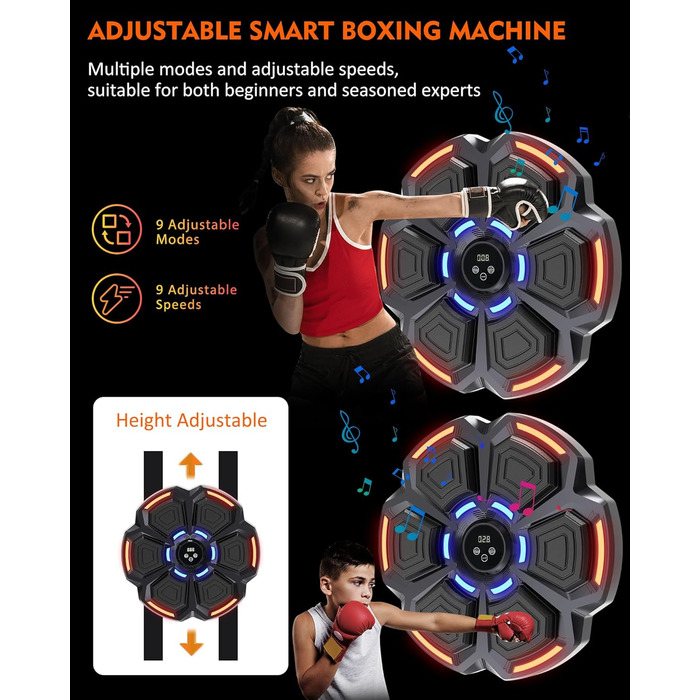 Музична боксерська машина для дорослих Snawowo - LED-дисплей, Bluetooth, 9 режимів швидкості, підрахунок ударів
