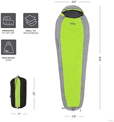 Сплячий мішок Teton Trailhead -7°C / +20°F, ультралегкий, універсальний розмір (20F Short, зелений/сірий)