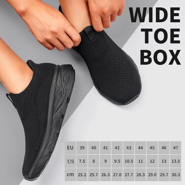 Чоловічі кросівки Sosenfer Slip-On без шнурівків, спортивні, для бігу, фітнесу, прогулянок, чорні, 42 EU