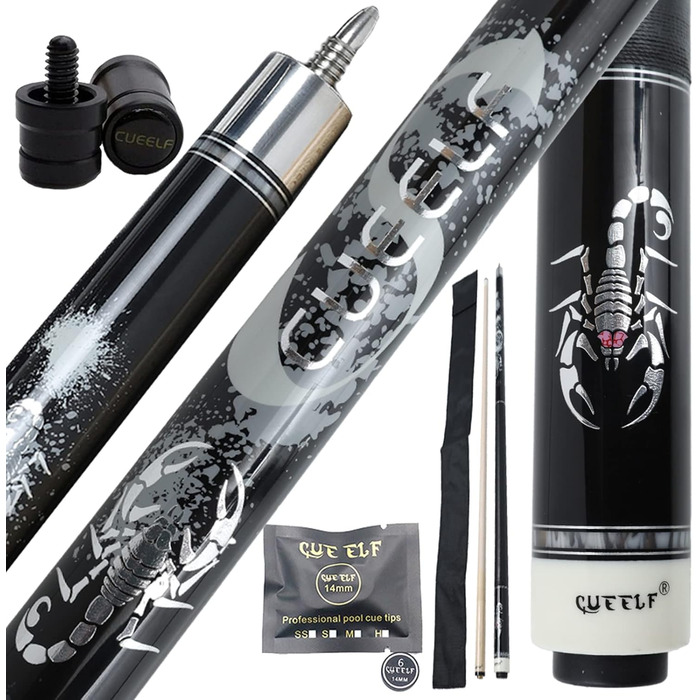 Більярдний кий Billardqueue, 147.3 см, дерево, горіх, клен, наконечник 13 мм, чорний, 20oz