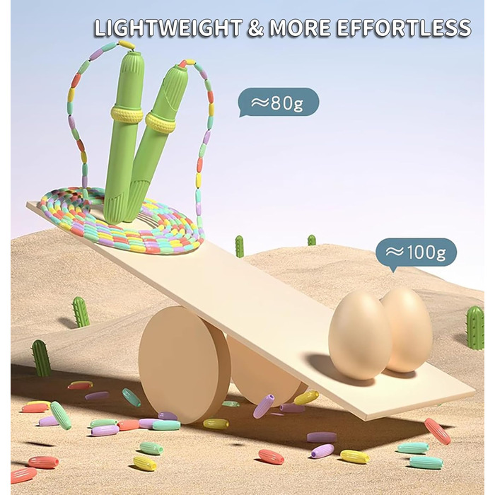 Дитяча скакалка з намистинами, м'яка, регульована, для фітнесу, тренувань та виховання, рожева та зелена