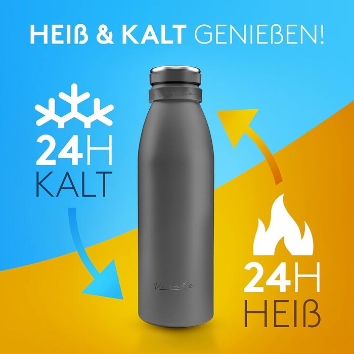 Термобутилка Vezato 1 л з нержавіючої сталі, BPA-free, подвійна ізоляція, герметична, для газованих напоїв, сіра, екологічна