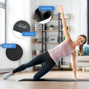 Фітнес-мат для йоги Gymtek 180x61 см, NBR 1,5 см, чорний, з ременями для перенесення, для пілатесу, аеробіки та гімнастики