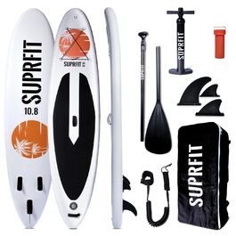 SUPRFIT SUP дошка надувна з веслом, комплект для Stand Up Paddling, до 140 кг, 330x78x15 см, біло-помаранчевий