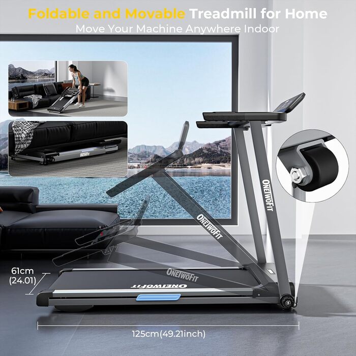 ONETWOFIT Walking Pad: складаний біговий доріжки з пультом, керуванням через додаток та вбудованими колонками