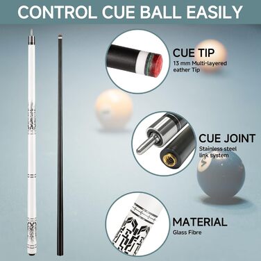 Більярдний кий HomeSeason Billardqueue: професійний, з карбоновим композитом, 147.3 см, діаметр 12.7 мм, 4-шарова верхівка, низька відбиття, 3 x 8/8 з'єднувальні штифти, ультрагладкий, вага 590 г