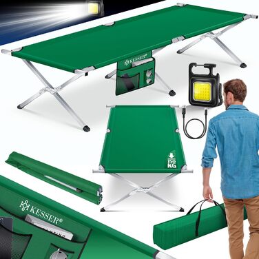 Кемпінгове ліжко KESSER® розкладне, 190/210 см, з сумкою, ліхтарем та кишенею, сталевий каркас, 150 кг, 600D Oxford