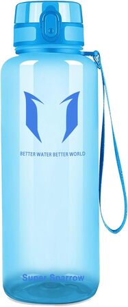 Спортивна пляшка для води Super Sparrow 1.5 л, герметична, BPA-Free, для школи, спорту, велосипеда, зручне пиття, глянцева, синя