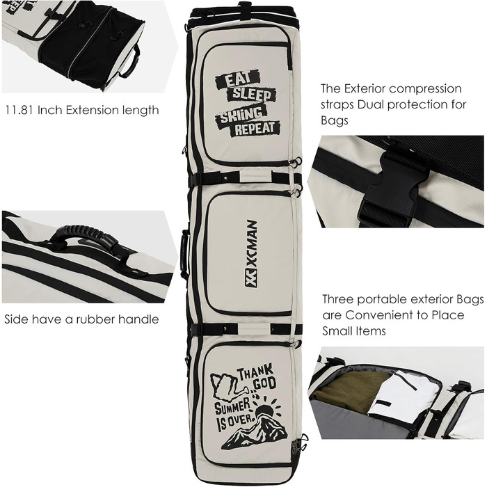 Чохол для сноуборду XCMAN на колесах, 160/190 см, сірий - для перевезення та подорожей