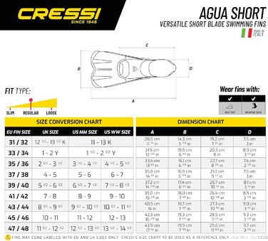 Ласти CRESSI Agua Short 43/44 Schwarz - для снорклінгу, плавання та тренувань