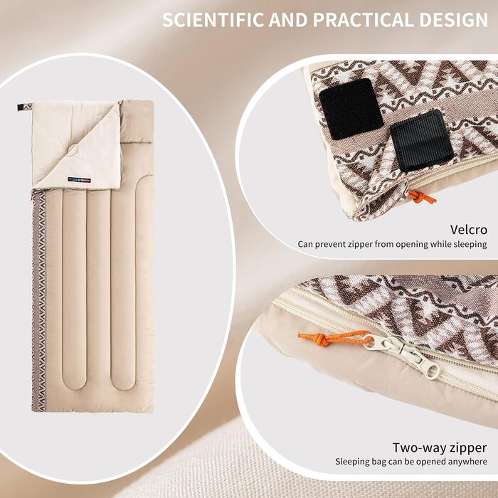 Спальний мішок Naturehike для дорослих та дітей: водонепроникний, легкий, 3-4 сезони, 190 x 75 см, кремовий