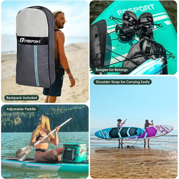 SUP дошка надувна FBSPORT 15 см, комплект з алюмінієвим веслом та насосом, зелена