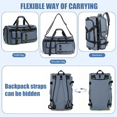 Спортивна сумка для подорожей 65л з відділенням для взуття та мокрих речей, містка сумка в зал та для плавання, синя