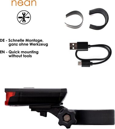 Фронтліхтар Nean CREE LED з акумулятором, світлодіодний велосипедний ліхтар з авторегулюванням та стоп-сигналом, 60 люкс, 6 cd, StVZO, велосипедна лампа, фара, задній ліхтар