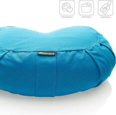 Подушка для йоги та медитації BODYMATE Halbmond 42x30x15 см, блакитна - гречане лушпиння, бавовняний чохол (прати в машині)