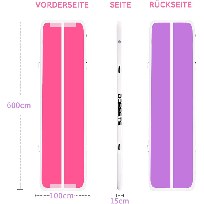 Мата для гімнастики DOBESTS Airtrack Matte, 600x100x15 см, рожево-фіолетова, з насосом та сумкою