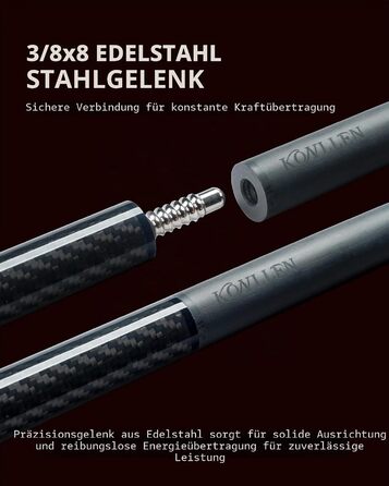 Більярдний кий для розбиву KONLLEN Heavy Hitter, карбоновий Break-Queue з наконечником 12,9 мм, професійний пул-стік (чорний)