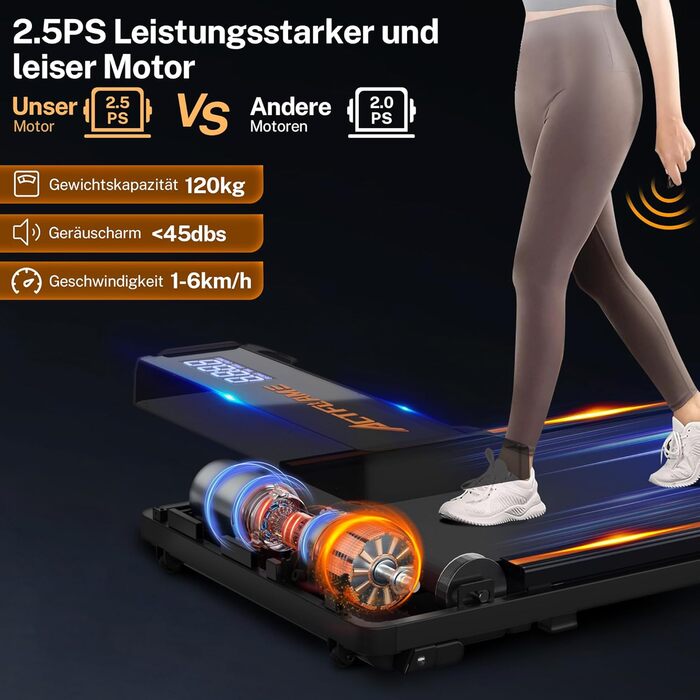 Walking Pad: Компактний біговий тренажер для дому та офісу, 2.5 PS, регулювання нахилу, чорний