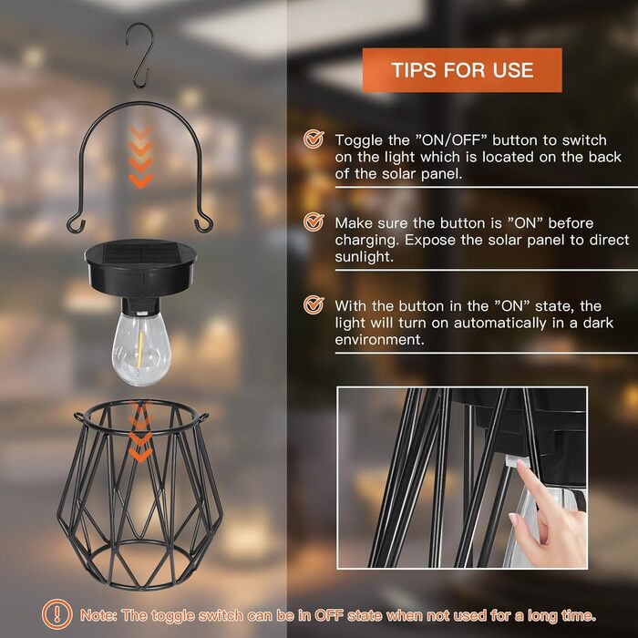 2 Сонячні ліхтарі для саду та вулиці, LED, водонепроникні, металеві, чорні, (діамант)