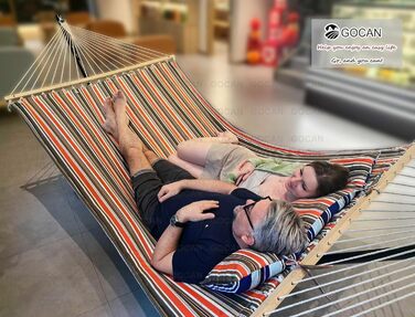 Гаммак GOCAN XXL для 2 осіб, 220x150 см, 330 см, 300 кг, бавовна, для відпочинку в саду, на балконі, в приміщенні, сірий з червоно-синіми смугами