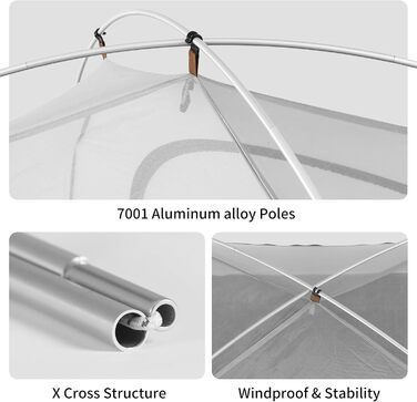 Намет Naturehike Cloud Creek 2-3 особи, Ultraleicht, 7001 Алюміній, Захист від сонця та Водонепроникність, для туризму та кемпінгу (Коричневий/3 особи)
