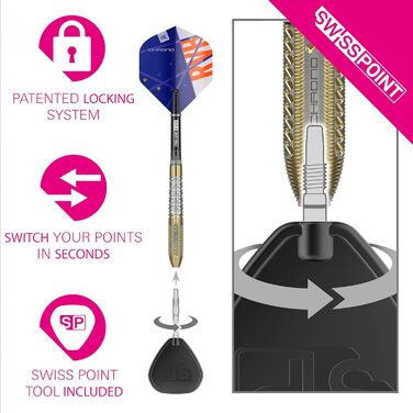 Дротики для дартсу Target Raymond Van Barneveld Chrono Swiss Point, 95% вольфраму, 21/23/25 г, кейс, запасні хвости та голки