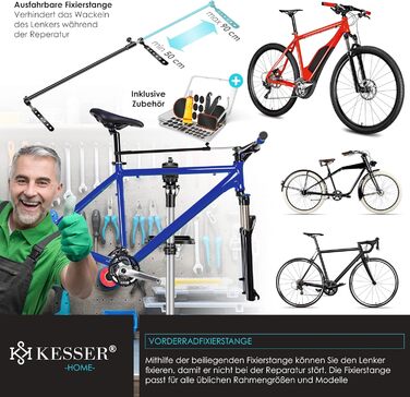 Підставка для збирання велосипедів KESSER® Profi Alu: міцна, 360° обертання, для гірських, електровелосипедів та ремонту. У комплекті сумка, ремкомплект та магнітна підставка для інструментів.