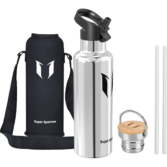 Термос-пляшка Super Sparrow з нержавіючої сталі - 350мл/500мл/620мл/750мл/1л - Без витоку, BPA-Free - Для дітей, спорту, школи, фітнесу - З 2 кришками