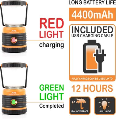 Ліхтар кемпінговий AYL LED 1800 LM з Power Bank 4400 mAh - 4 режими, водонепроникний IP44, для походу та надзвичайних ситуацій