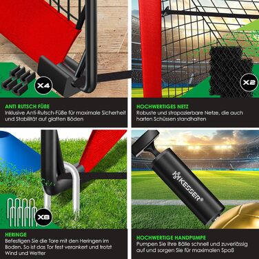 Ворота для футболу KESSER® (2 шт.) з аксесуарами: конуси, мішень, сумка, насос. Ідеальний подарунок для дітей, для гри в приміщенні та на вулиці.