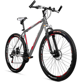 Гірський велосипед Bergsteiger Detroit 29 дюймів, дискові гальма, 21-швидкісна Shimano, амортизаційна вилка з блокуванням, для хлопців і чоловіків, червоно-сірий (матовий), підходить від 170 см