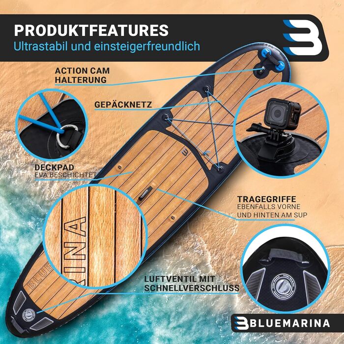 Надувна SUP-дошка Bluemarina Ariki 325x86x15 см, 5 років гарантії, комплект для веслування стоячи, вантажопідйомність до 140 кг, чорна