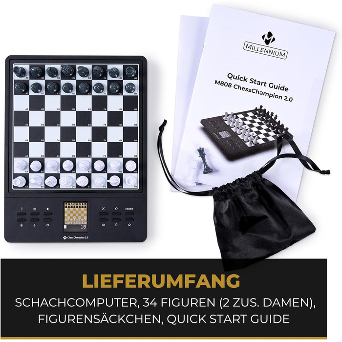 Електронний шаховий комп'ютер Millennium M808 ChessChampion 2.0 з підказками та навчальним режимом, для початківців, дітей і мобільного використання