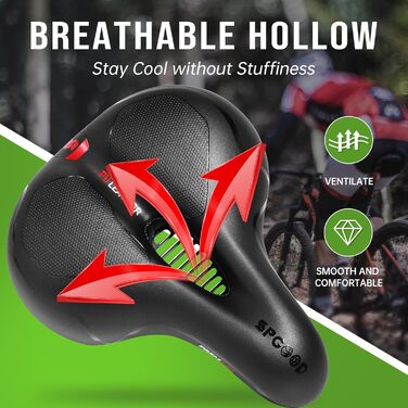 Велосипедне сідло SPGOOD: зручне, ергономічне, з м'якою піною пам'яті, амортизуюче, дихаюче, водонепроникне, для жінок та чоловіків, 25*21 см