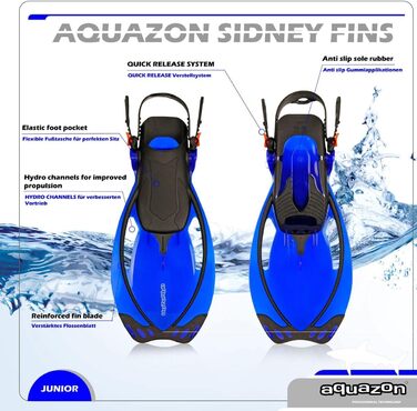 Регульовані ласти AQUAZON Sidney для дітей та підлітків, сині, розмір 32-37
