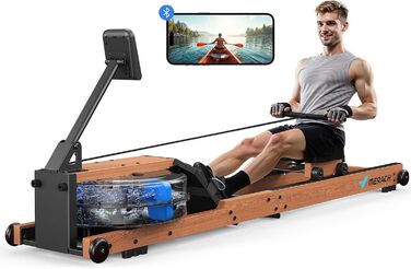 MERACH дерев'яний водяний весловий тренажер для дому, складаний, з Bluetooth-дисплеєм, регульованою підставкою для планшета, до 180 кг