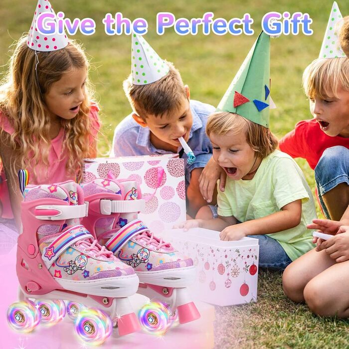 Роликові ковзани для дітей з LED підсвічуванням, регульовані, зручні та дихаючі, квад ковзани для дівчаток та хлопчиків, початківців (рожеві, L(39-42))