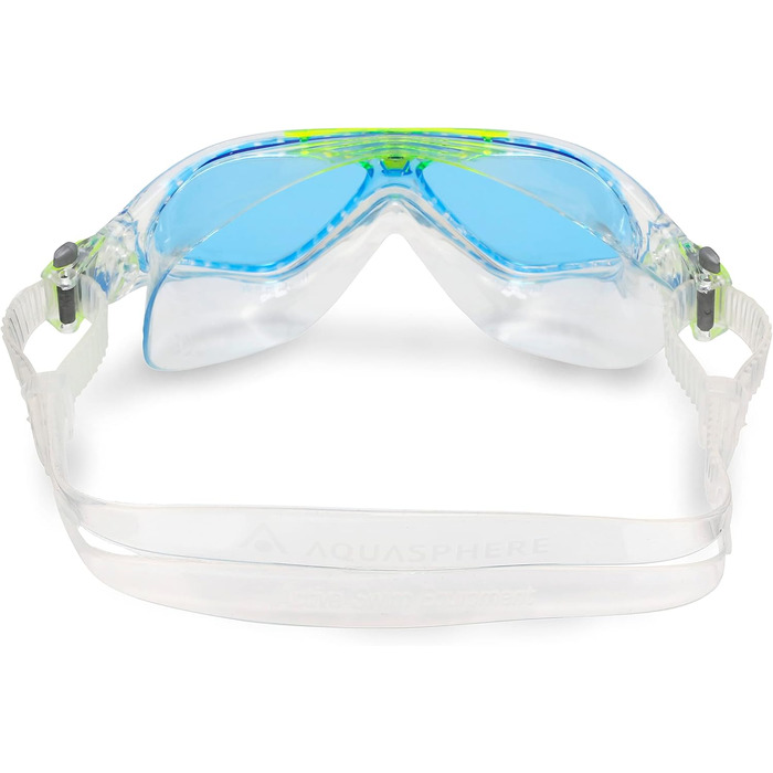Дитячі плавальні окуляри AQUASPHERE Vista JR з UV-захистом, силіконовим ущільненням, протитуманним та герметичним склом, прозоро-салатові з синіми лінзами для хлопчиків і дівчат від 6 років