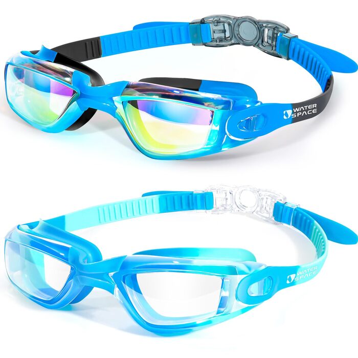 Дитячі окуляри для плавання Kinder 2 шт. для дітей 3-14 років, антизапітніння, UV-захист, блакитні та світло-блакитні