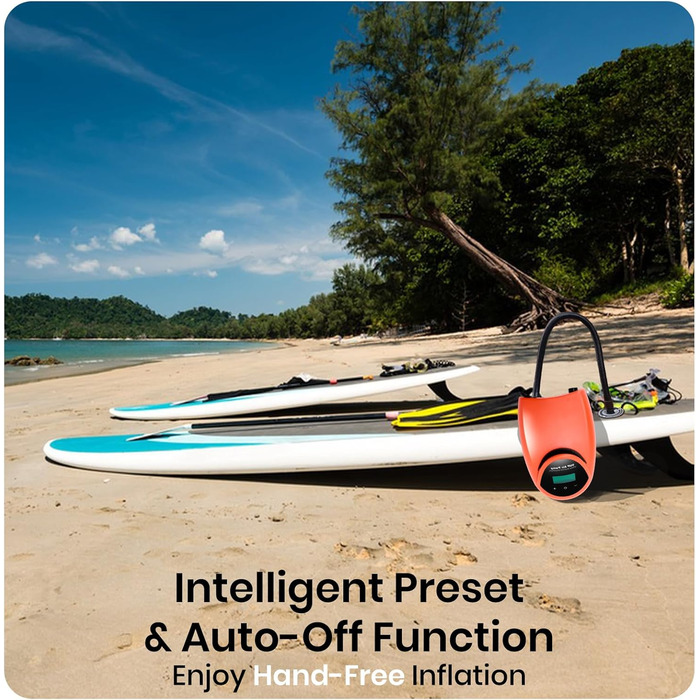 Електричний насос для SUP дошки з акумулятором TONSIM, 20PSI, LCD-дисплей, автоматичне вимкнення, для SUP, каяків, наметів, човнів та повітряних матраців, помаранчевий