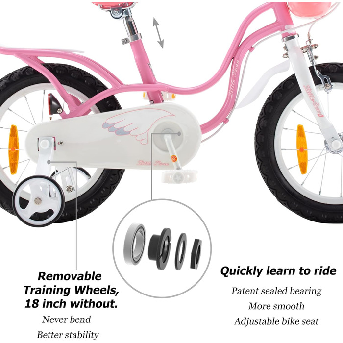 Дитячий велосипед Royal Baby Little Swan з додатковими колесами для дівчаток, 12, 14, 16, 18 дюймів, від 3 до 10 років