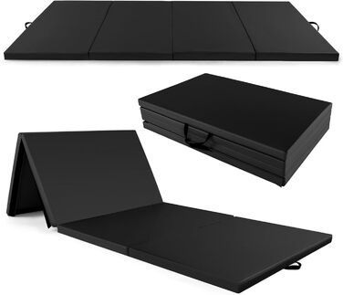Складаний гімнастичний мат 300x120x5 см COSTWAY, PU-шкіра, з ручками і застібкою, чорний, для фітнесу, йоги, домашніх тренувань