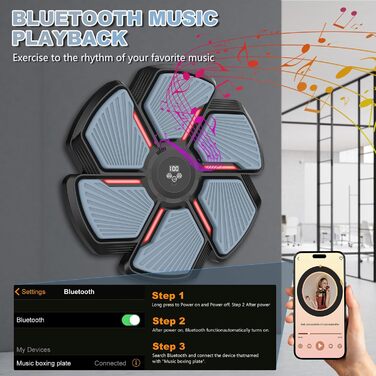 Музичний боксерський тренажер SWBSLL з рукавичками, LED-підсвіткою та Bluetooth, 9 швидкостей, 9 режимів, 30 рівнів гучності, для дорослих та дітей