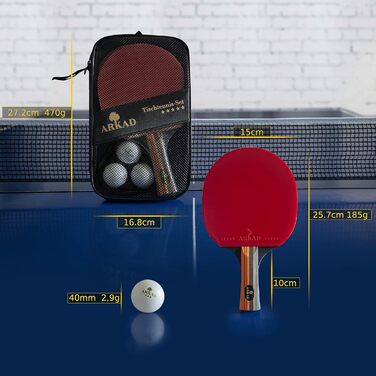 Набір для настільного тенісу ARKAD [Преміум] • Комплект з ракетками, м'ячами та чохлом • Набір для настільного тенісу з міцним хватом (2 шт.)
