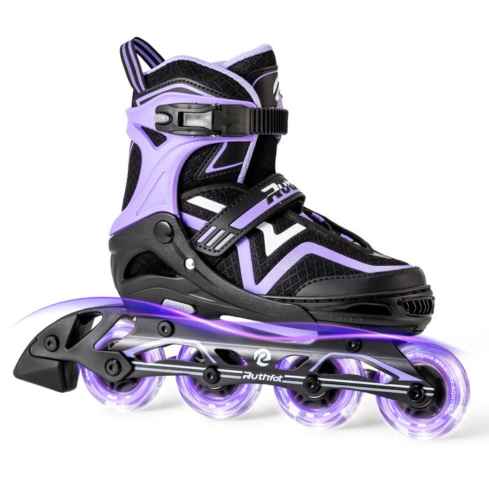 Регульовані ролики для дітей (хлопчики та дівчатка), світлові ролики, розмір L (37.5-41), фіолетовий