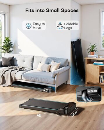 Бігова доріжка HUANUO Walking Pad для дому та офісу з нахилом 5%, вантажопідйомністю 150 кг, 2.5 к.с., з пультом та LED-дисплеєм, чорна