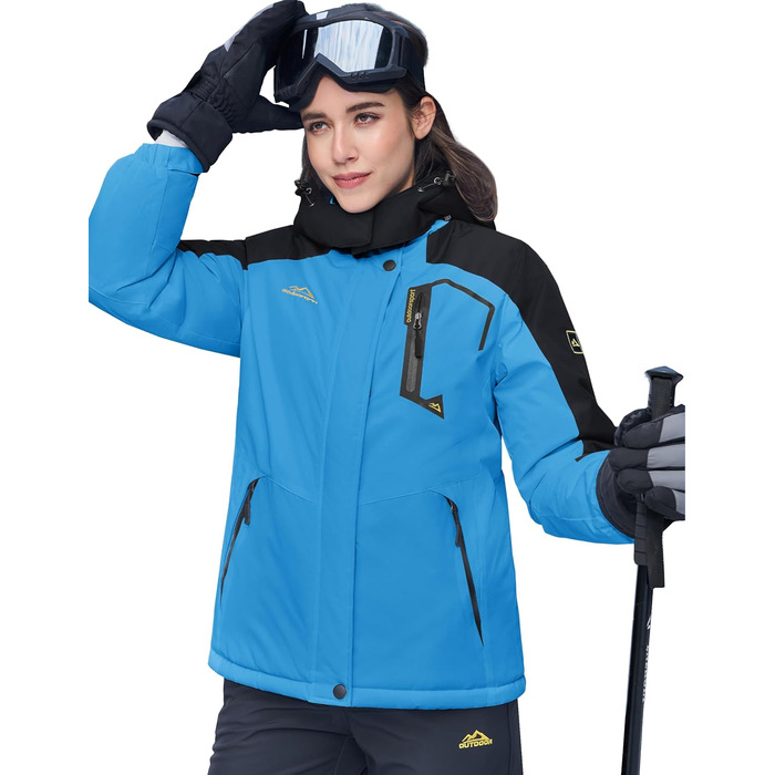 Зимова куртка MAGCOMEN для жінок: тепла флісова парка, кімоно, куртка для сноуборду, водонепроникна, вітрозахисна (M, Синій, Чорний)