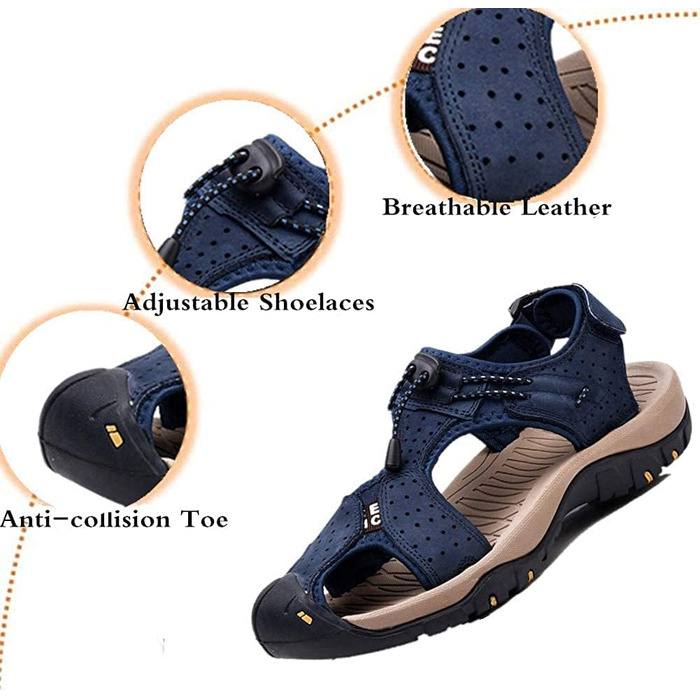 Чоловічі сандалі Asifn для туризму, шкіра, водонепроникні, закритий носок, сині (43/44 EU)