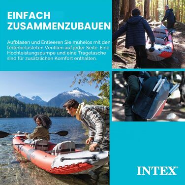 Надувний двомісний каяк INTEX Excursion Pro з веслом 218 см та насосом, SuperTough PVC, з тримачами для вудок та регульованими сидіннями