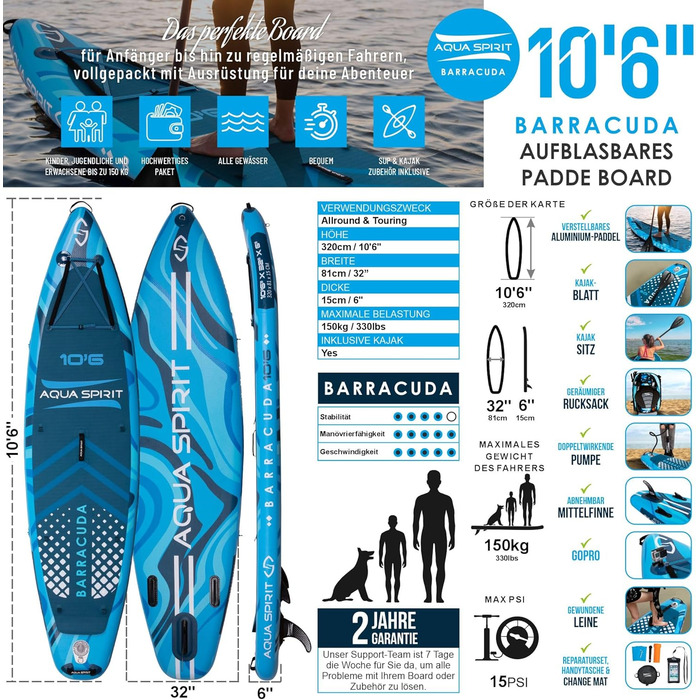 Надувна SUP-дошка Aqua Spirit 320x81x15 см, комплект каяк-набір з веслом, рюкзаком, насосом та аксесуарами, для дорослих початківців і експертів, 2 роки гарантії